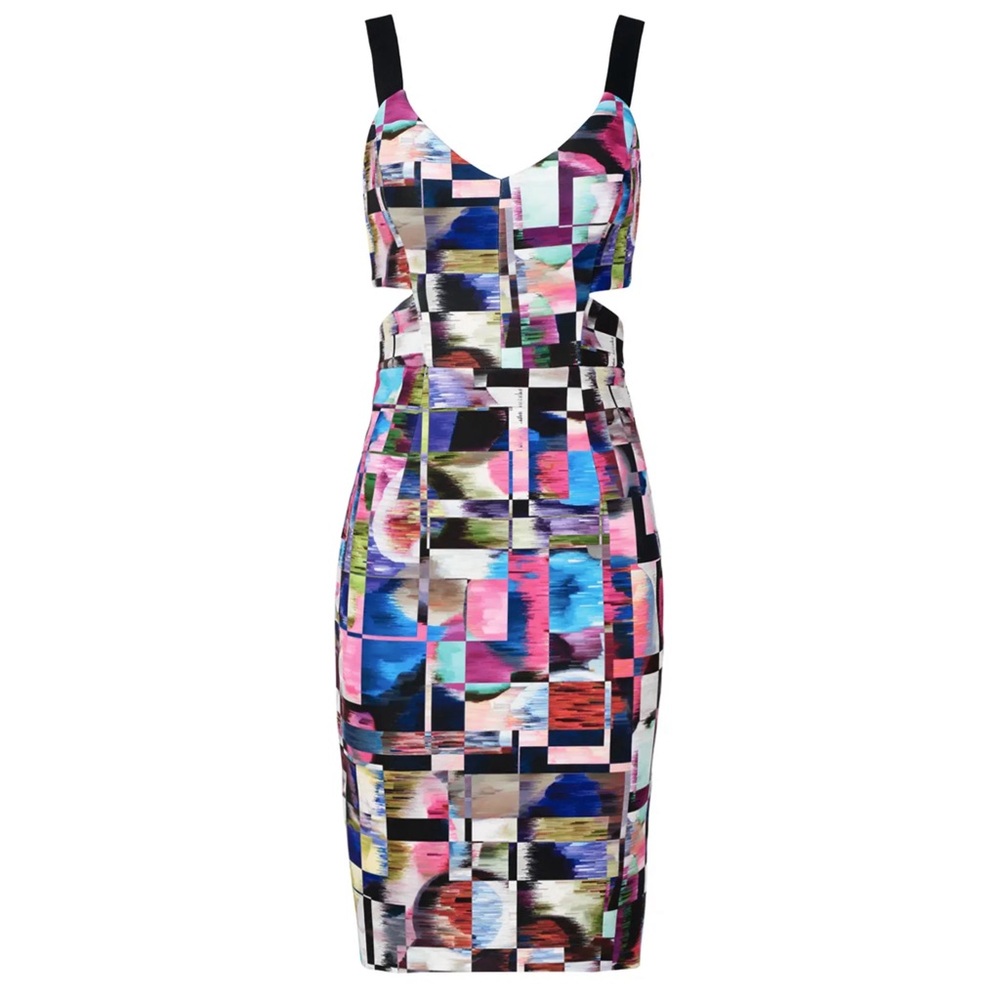 Milly Cubist-Print Midi Sheath Dress, Multicolor Like New Size 2